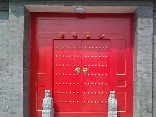 济水街道中国传统四合院系列朱红色中式木制大门木作
